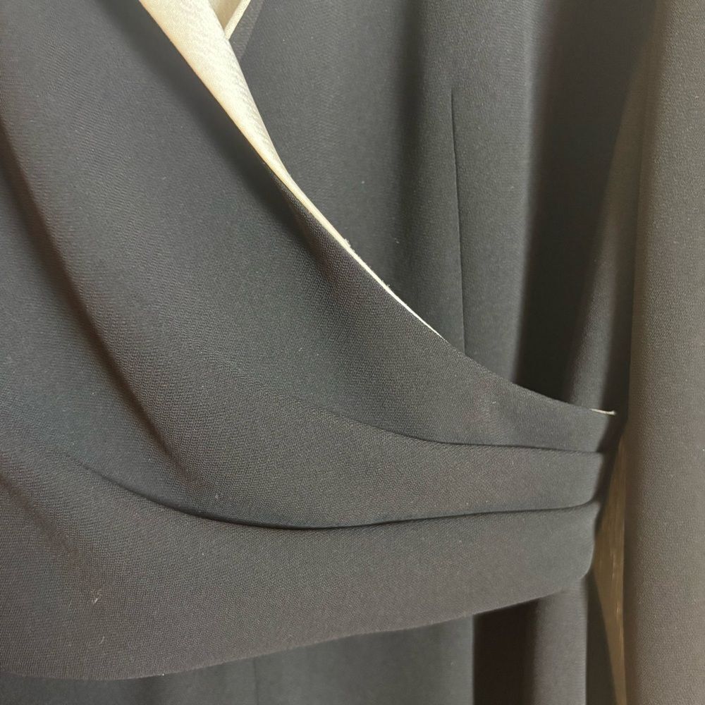 Vintage Jones of New York Black Wide Leg Jumpsuit White Satin Trim Long Sleeve 4 - Picture 6 of 10